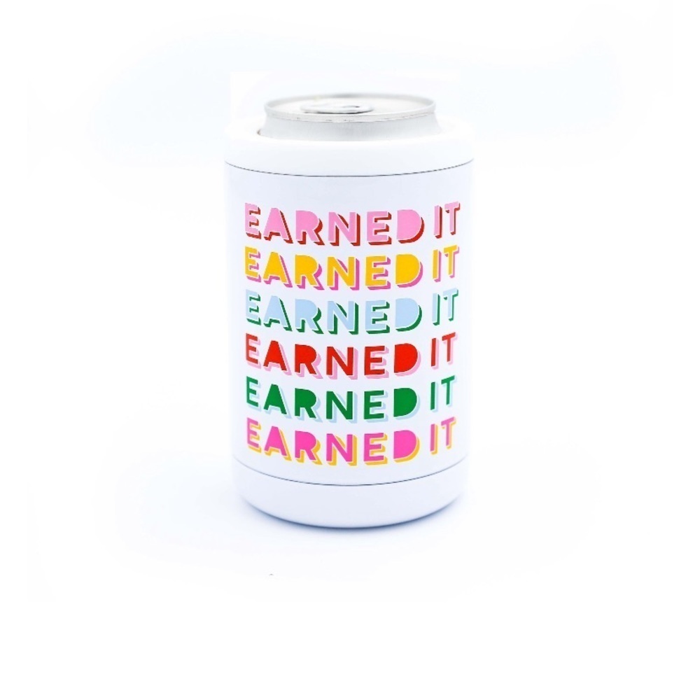 Packed Party stainless steel can cooler earned it beer coozie holder
